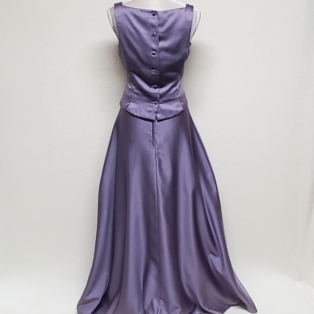 80s Vintage Royal Purple Floral Embroidered Boatneck A-line Two-Piece Maxi Dress - Picture 11 of 14